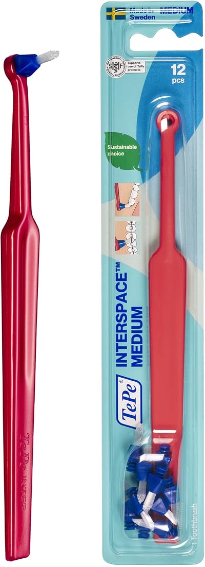 TePe Interspace Brush Medium with 12 Replaceable Heads for Optimal Cleaning