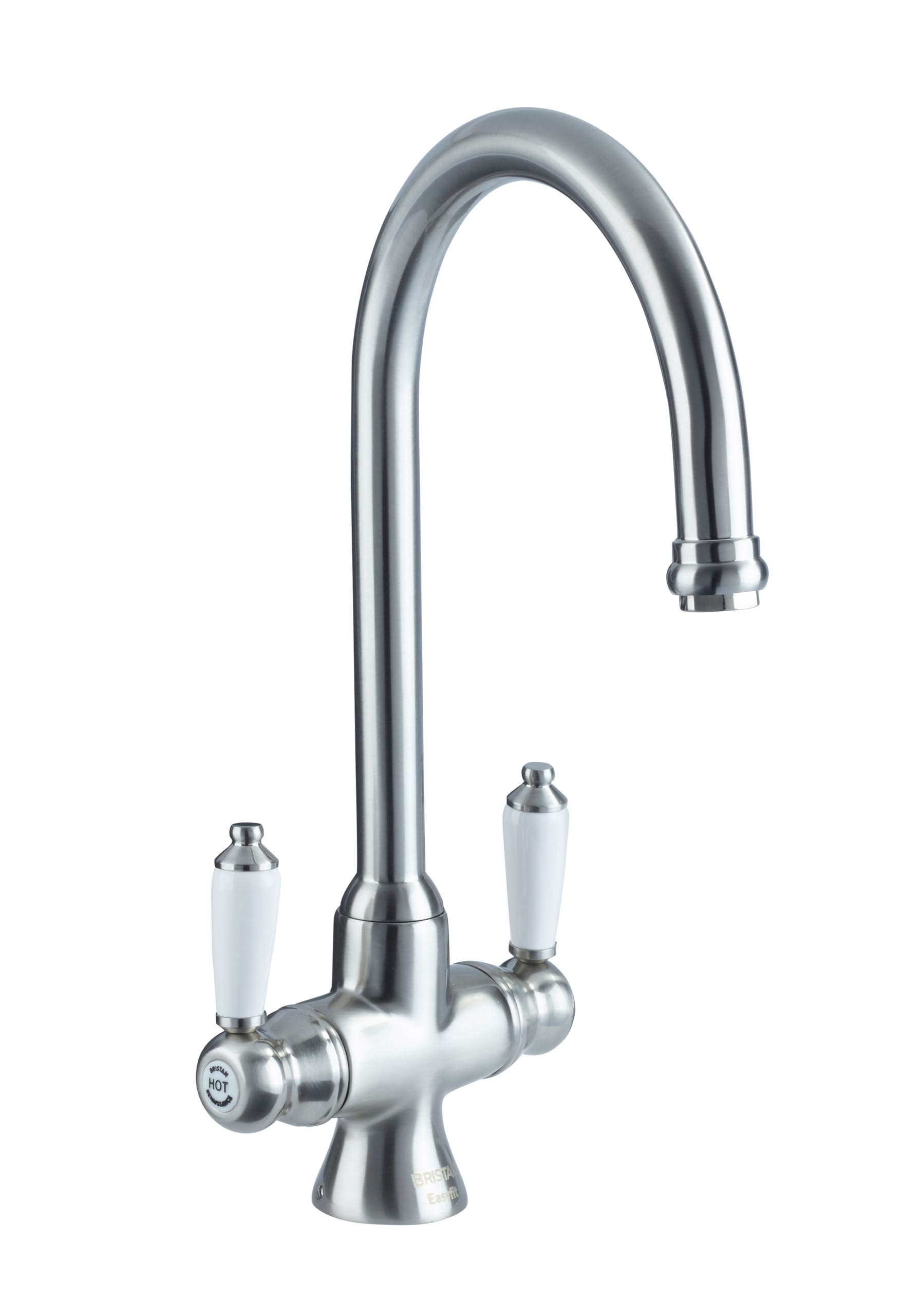 Bristan Renaissance Traditional Kitchen Tap - Swivel spout, Two Lever EasyFit Brushed Nickel Kitchen Sink tap, RS SNK EF BN
