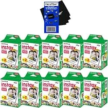 Fujifilm Instax Mini Twin Pack Instant Film -10 pack (200 sheets) for Fujifilm Instax Mini 7s, Mini 8, Mini 9, Mini 25, Mini 50S, Mini 90, SP-1 & SP-2 Smartphone Printers + HeroFiber Cleaning Cloth