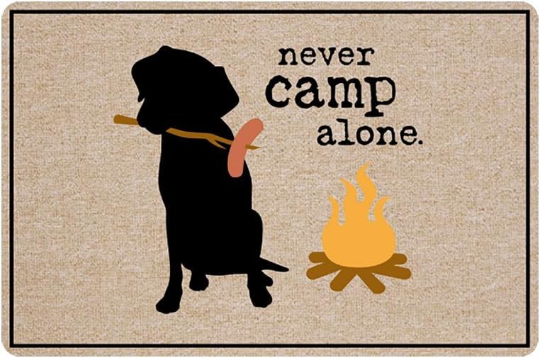Personalized Welcome Mat Hello Mat - Custom Never Camp Alone Dog Funny Doormat Entrance Mat Floor Mat Rug Indoor/Outdoor/Front Door/Bathroom Rubber Mats