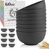 Homienly Wheat Straw Bowls Set of 8, 60oz Extra Large Unbreakable Bowls - Lightweight Alternative to Plastic Serving Bowls for Cereal, Ramen & Soup, Microwave Safe for Outdoor Activities (Grey)