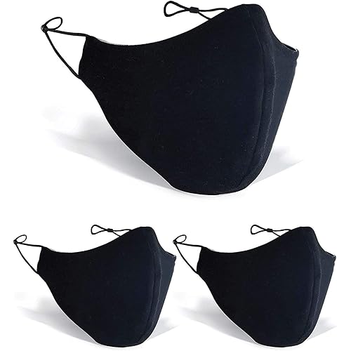 Forent 3-Ply Reusable Face Mask - Breathable Comfort, Fully Machine Washable, Face Masks for Home Office Work Outdoors (Black, Pack of 3)