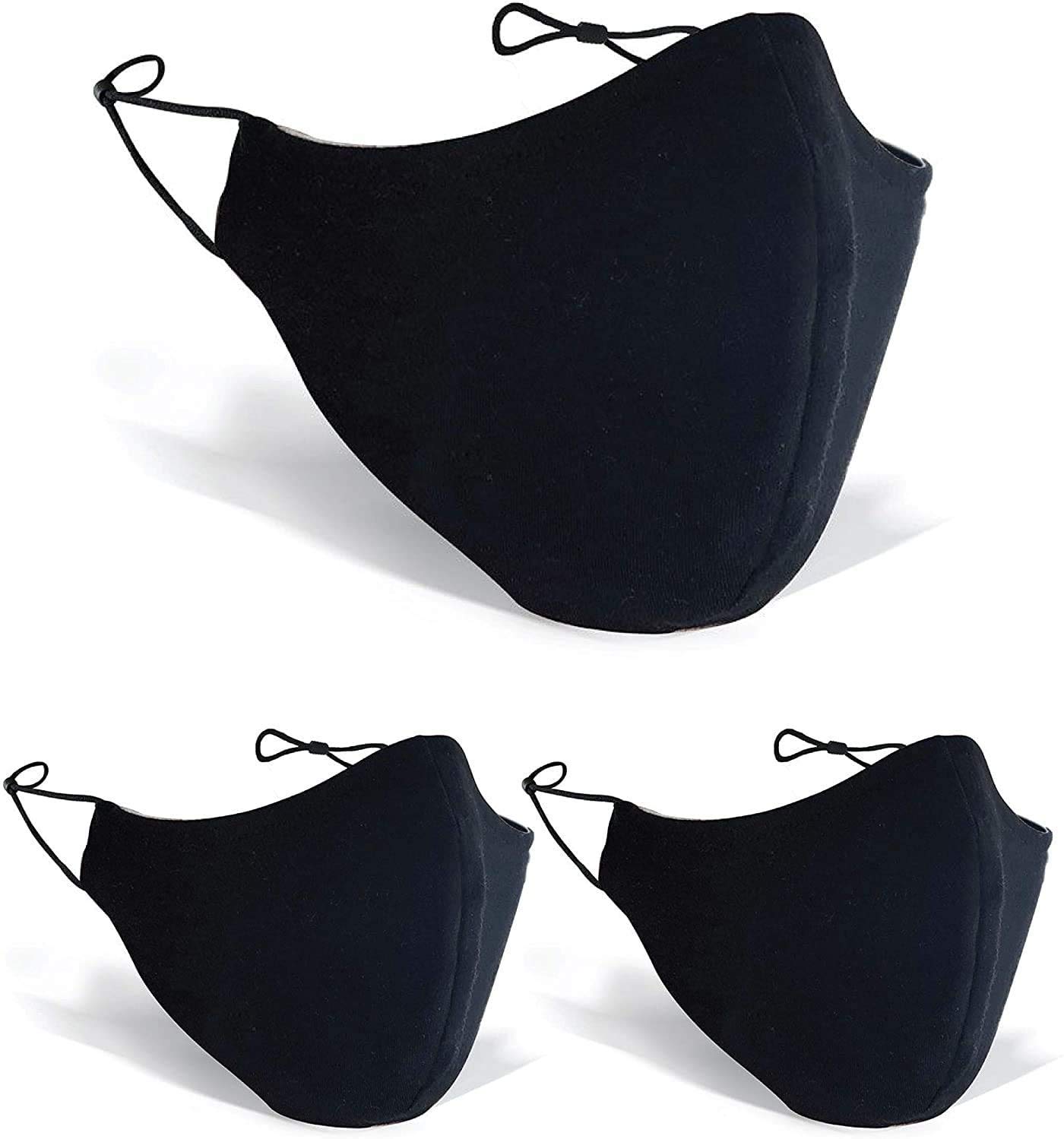 Forent 3-Ply Reusable Face Mask - Breathable Comfort, Fully Machine Washable, Face Masks for Home Office Work Outdoors (Black, Pack of 3)