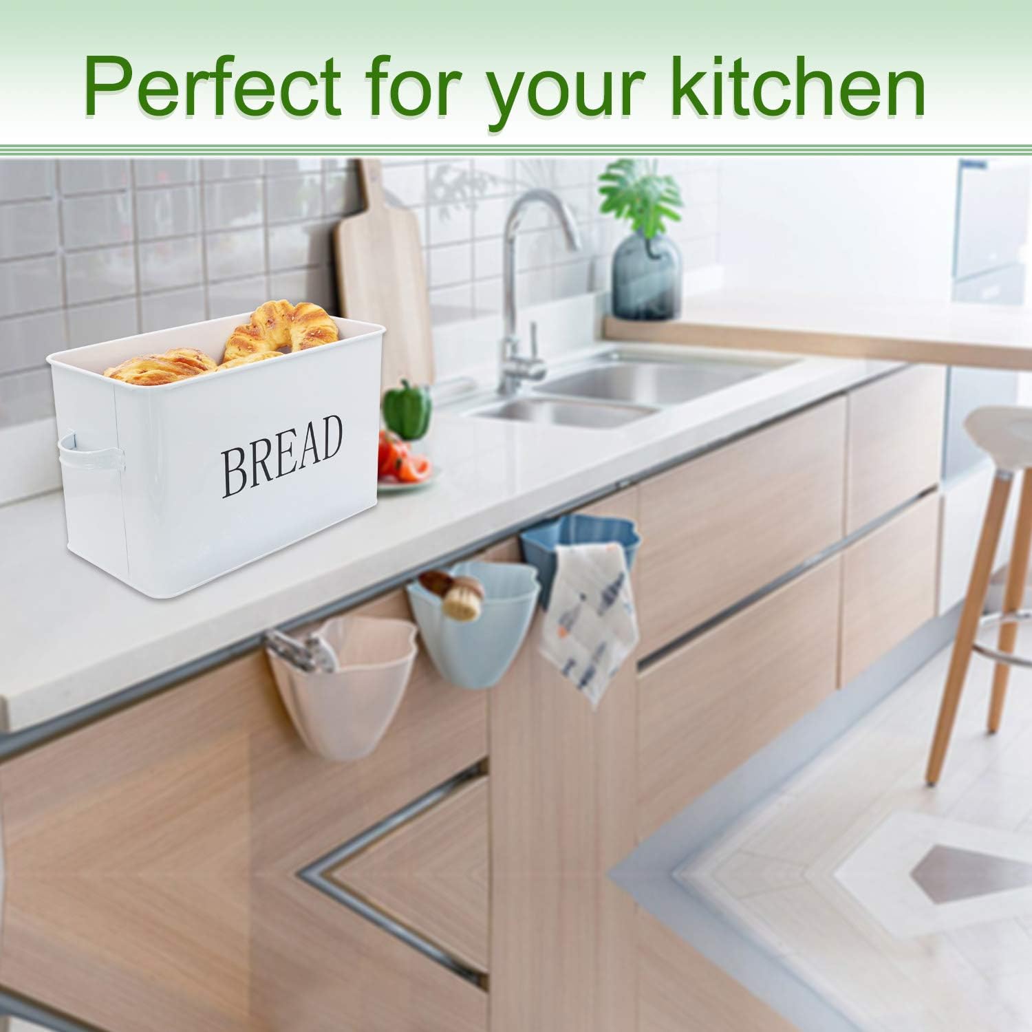 4W Large Bread Box, Metal Bread Storage Bread Holder for Kitchen Countertop, Large Capacity for Loaves, Muffins, Bagels, Sandwiches, Kitchen Decor and Farmhouse Decor: Kitchen & Dining