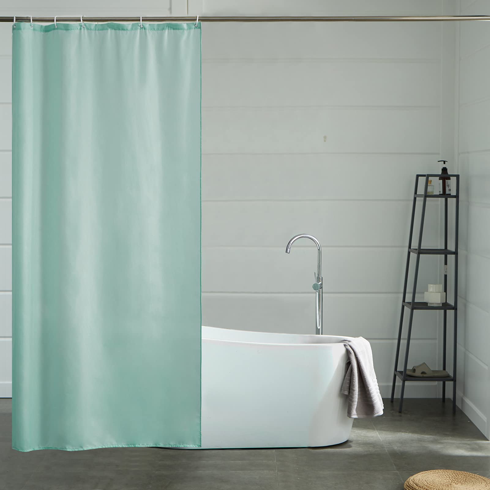 Furlinic Shower Curtain Anti Mould Resistant Waterproof Mint Bathroom Curtains Washable Polyester Fabric 85x180cm with Weight Tape for Bath Wet Room 33x72 Inch.