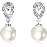 Pearl Stud Earrings for Women 925 Sterling Silver Cubic Zirconia Dangle Drop Pearl Jewelry Gifts for Women