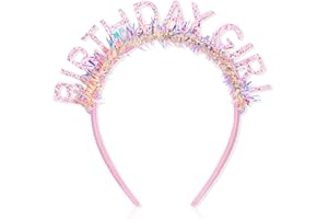 CIEHER Birthday Girl Headband Crown for Women & Girls - Pink Glitter Letter Tiara - One Size Fits All - Birthday Decoration & Gift