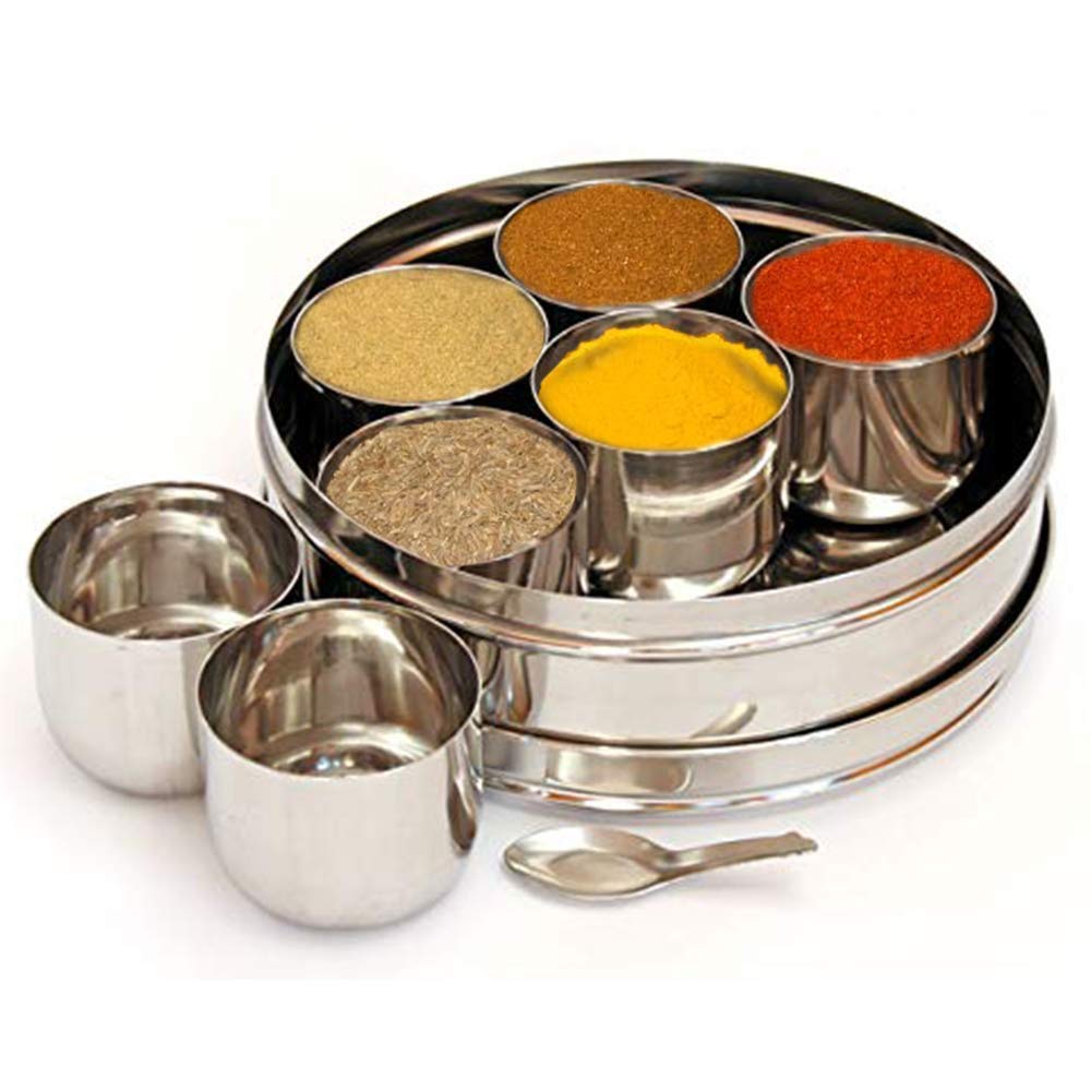 YADNESH Stainless Steel Masala Dabba Spice Box, Spice Container Masala Dabba 7 Compartments, Indian Spice Box, Kitchen Spice Box, Spice Box Masala Dabba - Masala Box, Spice Storage Container, Storage