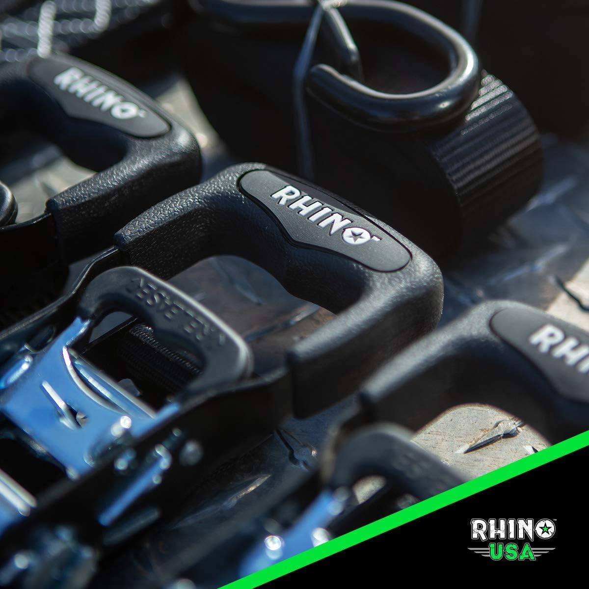 Rhino USA Ratchet Straps Heavy Duty Tie Down Set, 5,208 Break Strength - (4) Heavy Duty 1.6" x 8' Cargo Tiedowns with Padded Handles & Coated Chromoly S Hooks + (4) Soft Loop Tie Downs Strap (Black): Automotive