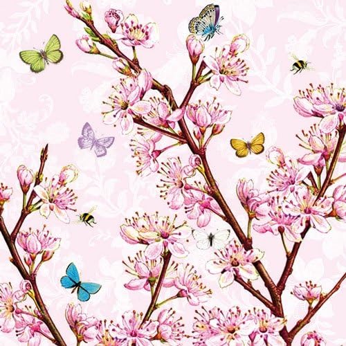4 Paper Napkins for Decoupage - 3-ply, 33 x 33cm - Rose Blossom Pink (4 Individual Napkins for Craft and Napkin Art.)