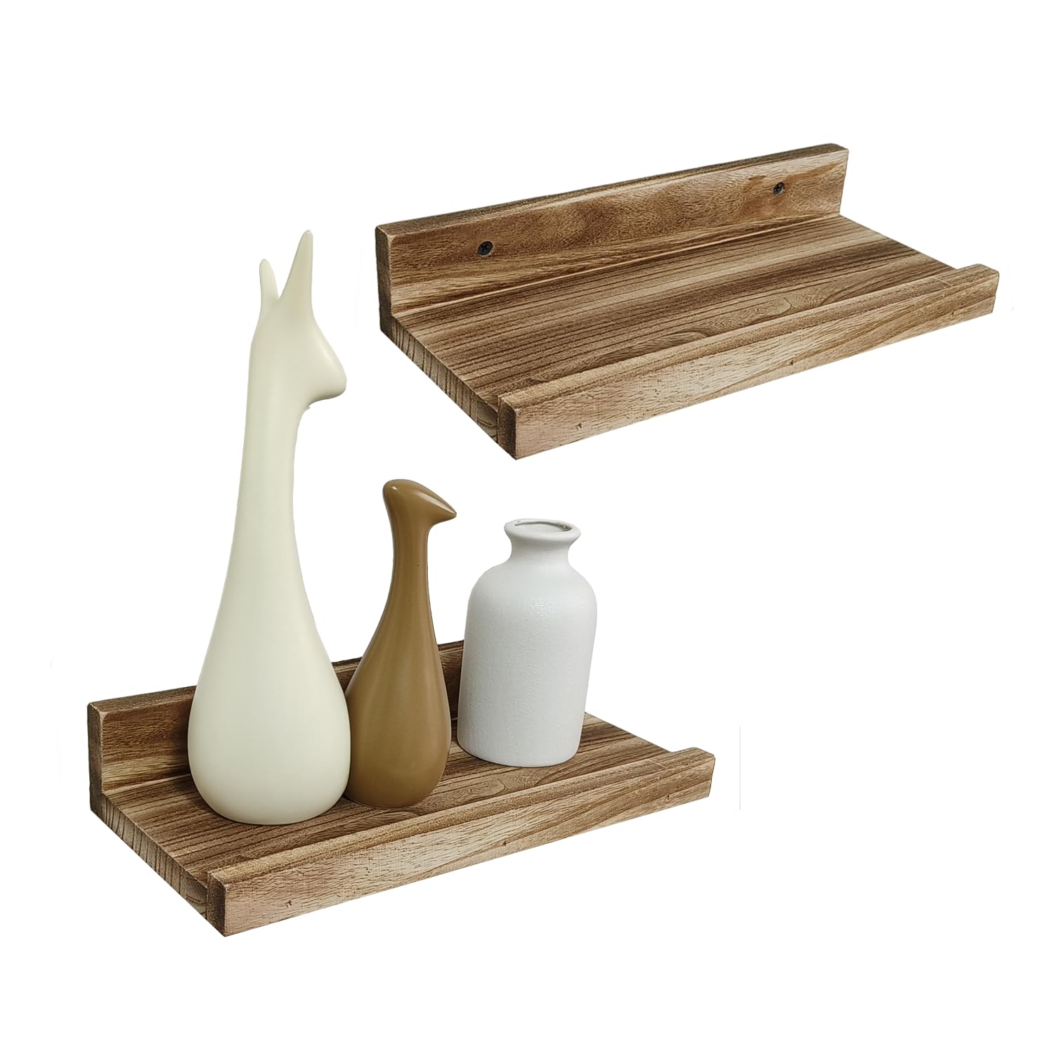 Z metnal Solid Wood Floating Shelves, Rustic Wall Shelves ledge For Picture Frames And Figures, Cat Wall Shelves, Natural Wood Floating Shelf, Corner Shelf, Wall Mounted, 2 Pcs, 30x14cm