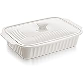 Large Baking Dish with Lid,5.5 Quart Lasagna Pan with Lid, 13.5x9 inch Ceramic Casserole Dish with Lid, Microwave, Dishwasher Safe, White