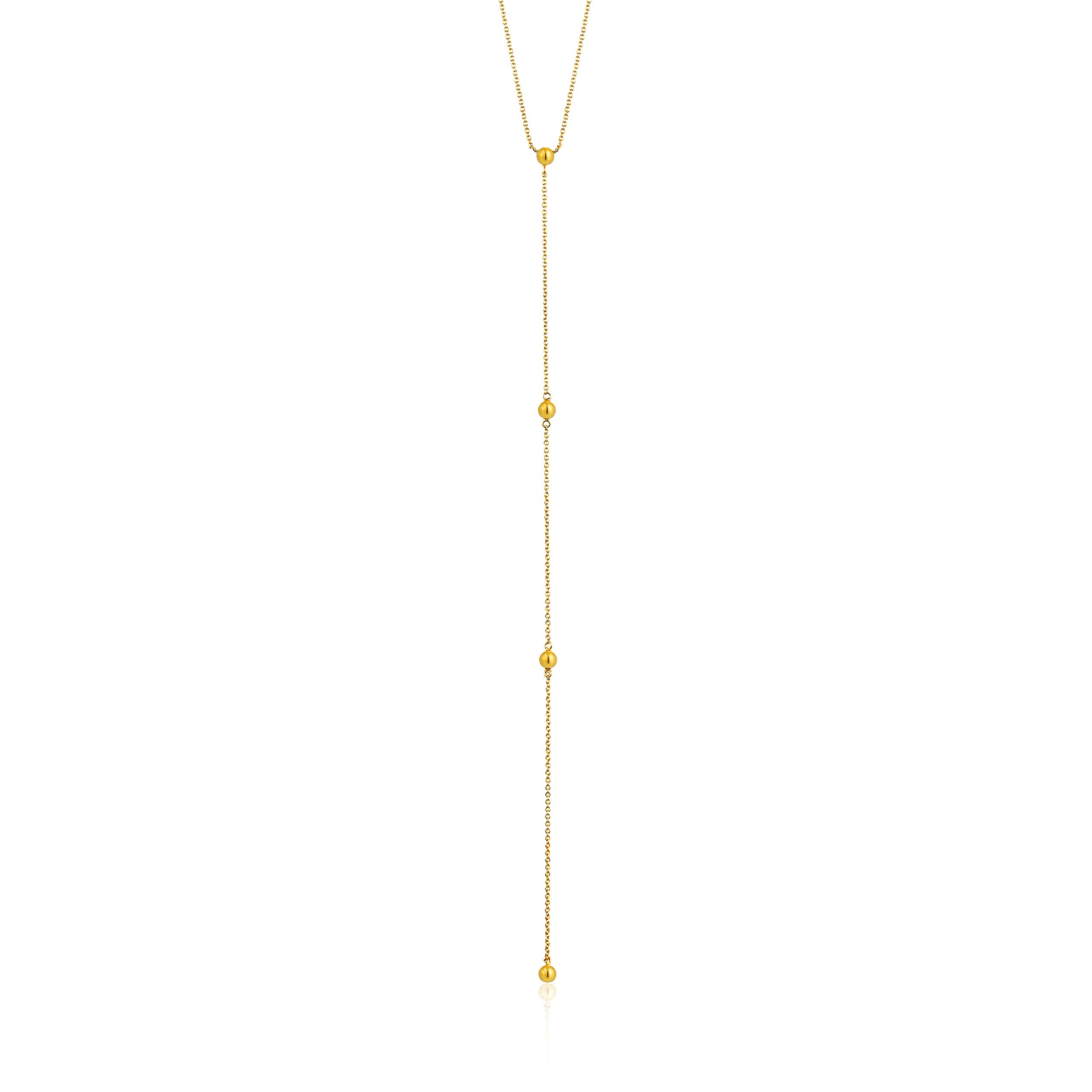 ANIA HAIE 925 Sterling Silver Long Metal Bead Ball Drop Luxury Y Shaped Lariat Necklace for Women, Gold Plated