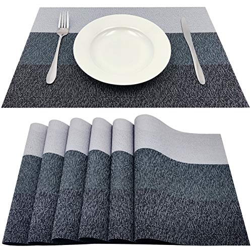 Familamb Placemats for Dining Table Set of 6 Woven Vinyl Washable Table