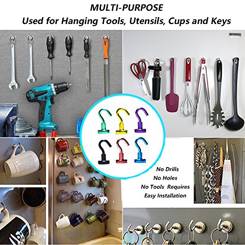 Youngneer 12pcs Magnetic Hooks Heavy Duty 12LB Colored Small Neodymium Rare Earth Magnets Hangers for Refrigerator Kitchen Indoor Outdoor - Thumbnail 4
