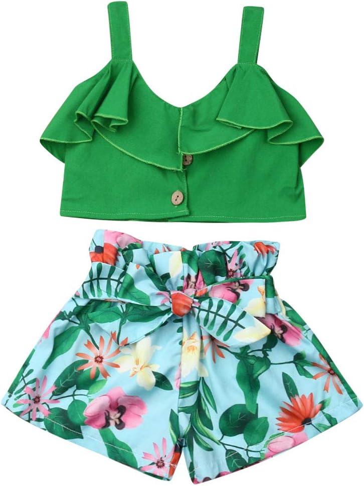 Toddler Little Girls Floral Boho Skirt Sets Summer Outfit Ruffle Tank Top+Irregular Maxi Dress Beach Clothes