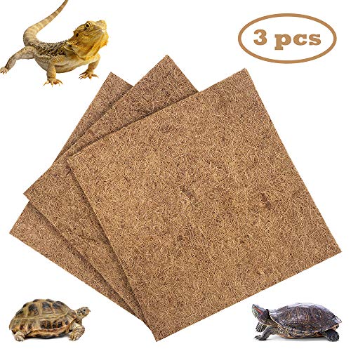 LiMio Reptile Mat Coconut Fiber Bedding, Organic Terrarium Substrate Liner, Soft Carpet for Reptile Terrarium Use for Chameleon Beardie Tortoise, Easy to Clean Carpet for Chameleon(3 Mat)