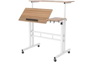sogesfurniture Height Adjustable Sit Stand Workstation Mobile Standing Desk Home Office Desk with Standing and Seating,Oak 101-2OK