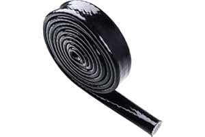 FONESO 1/2'' ID Heat Shielded Fire Sleeve, Fire Thermo Armor Silicone Coated Fiberglass Insulation Fire Sleeve for Automotive Hose Lines and Electrical Wiring, Black 5 feet