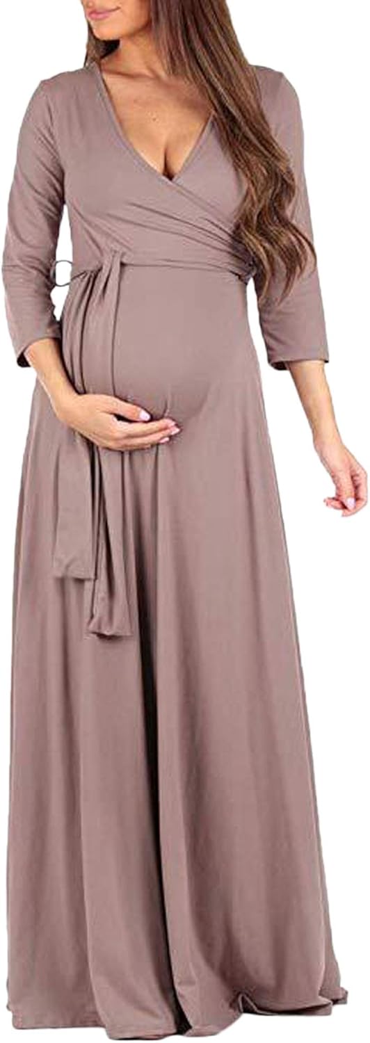 Women Maternity Dress Lang Fashion Elegant Pregnancy Plain Clothing