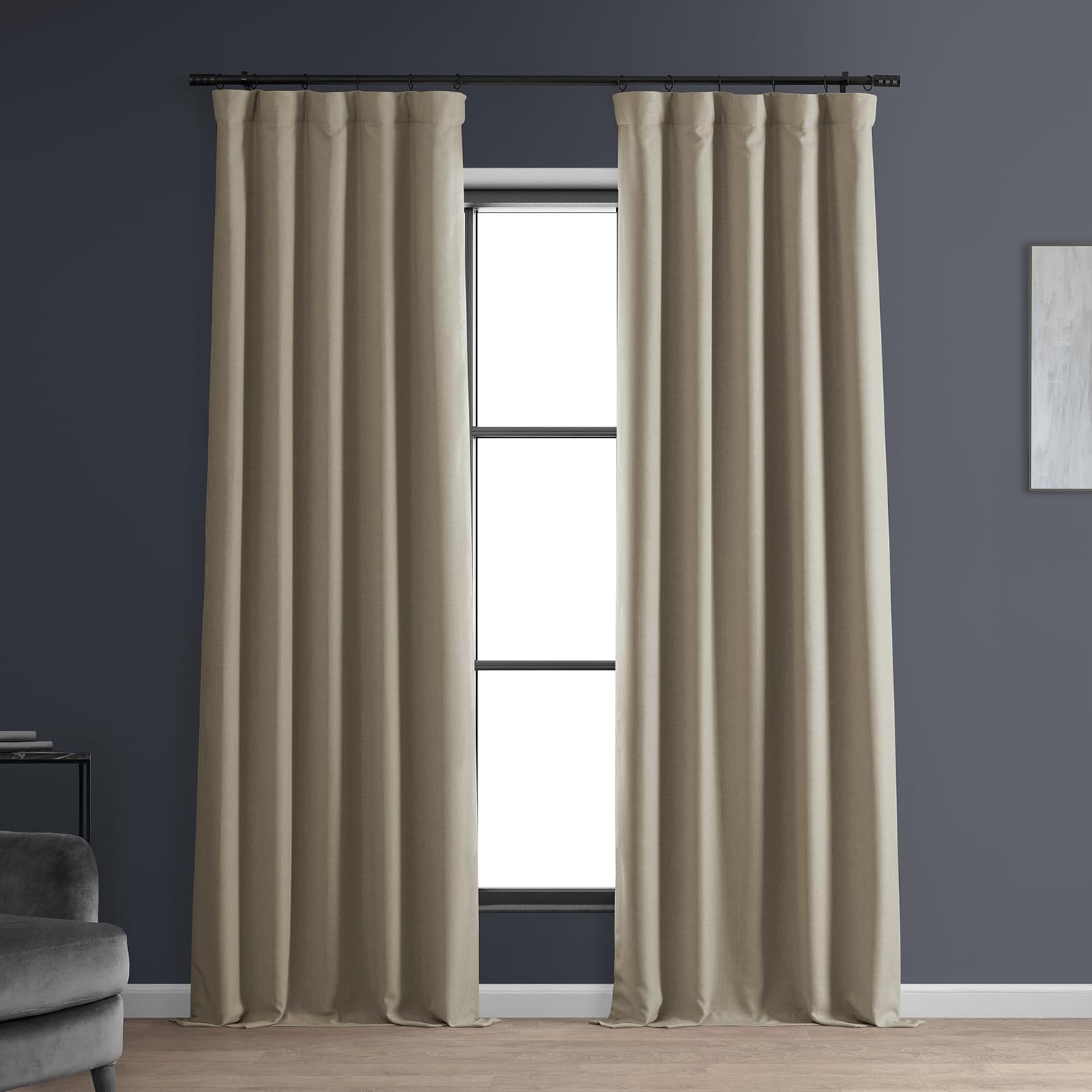 HPD Half Price Drapes Solid Thermal Insulated Blackout Curtains for Bedroom 96 Inches Long Curtain (1 Panel) Signature Blackout Linen Window Curtains for Living Room, 50W x 96L, Safari Tan