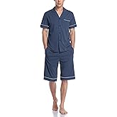 COLORFULLEAF Men's 100% Cotton Pajamas Set Short Sleeve Sleepwear Button Down Pajamas for Men Lounge Pjs with Pockets