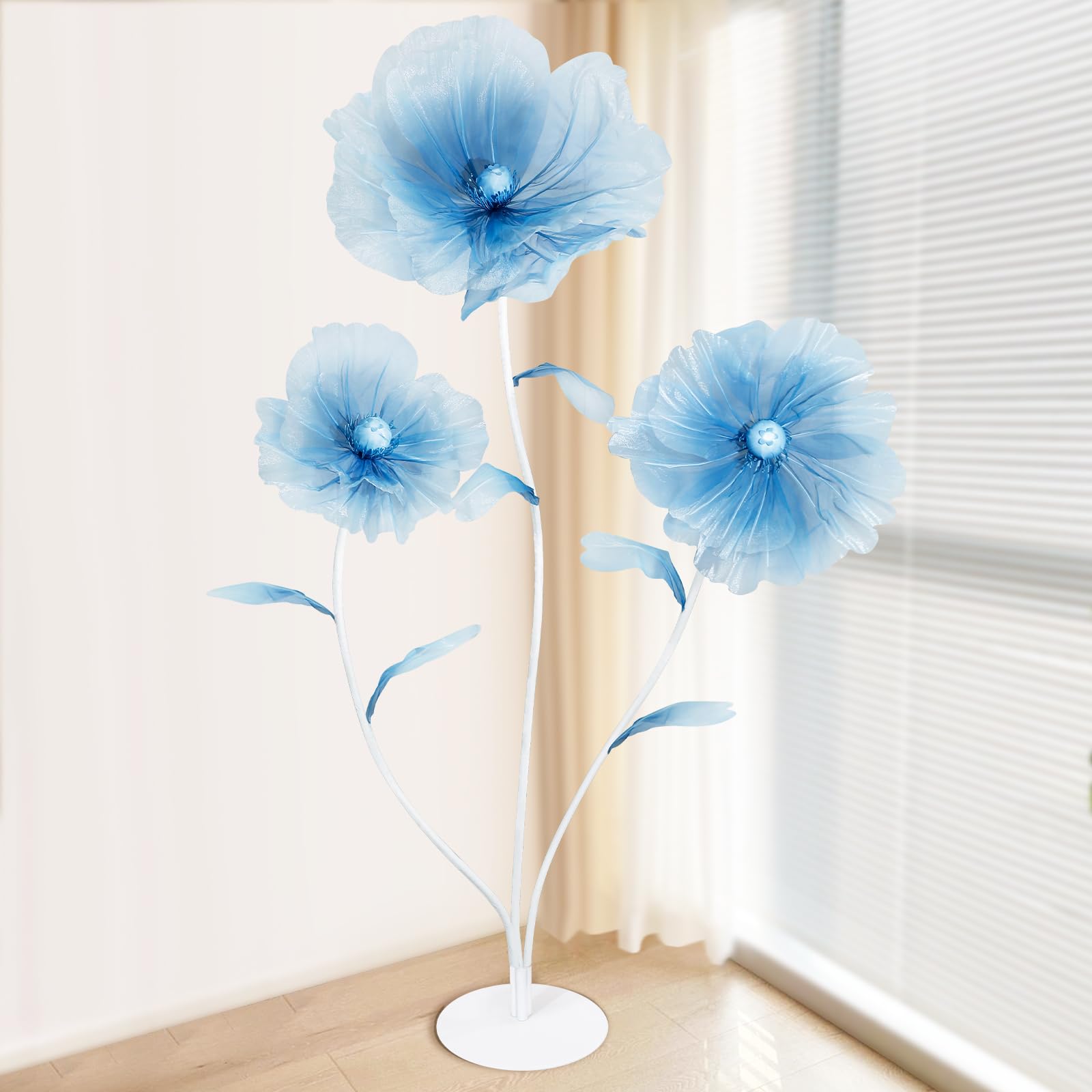Photo 1 of LJIE-House Giant Flowers for Decoration with Stand 5.57FT Blue Large Fake Flowers Big Faux Silk Floral for Outdoor Party Ceremony Reception Photography Props Mall Display
