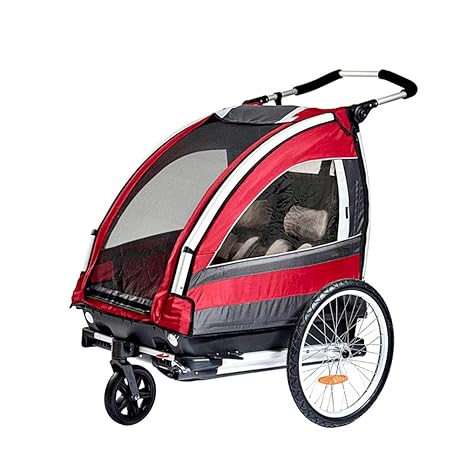 CHEERALL Kinderfahrradanhänger Klappbarer 2-Sitzer Multifunktions-Jogger-Kinderwagen mit um 360 ° drehbarem Rad Childs Fahrra