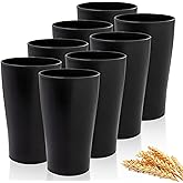 EI Black Wheat Straw Cups Set of 8,Drinking Glasses,Reusable Plastic Cups,Unbreakable Cups for Kitchen,Dishwasher Safe Water Glasses Tumblers,Suitable for Dinner on Picnic Outdoor Activities Dormitory
