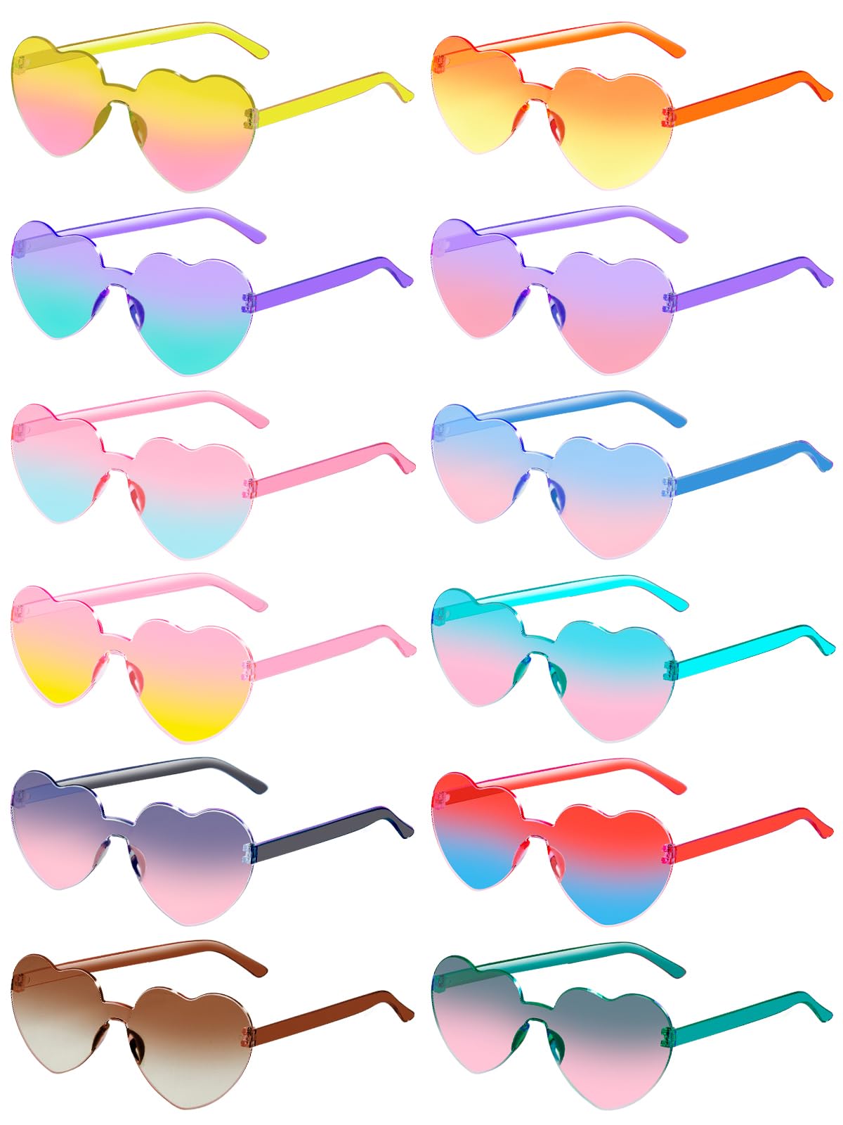 Photo 1 of AGGKKY 12 Pairs Heart Shaped Sunglasses for Women Colorful Glasses Fun Trendy Transparent Heart Sunglasses Party Favor (Gradient Colors)