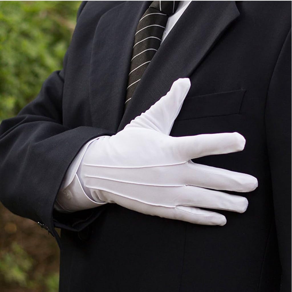 DH 2 Pairs White Cotton/Nylon Marching Gloves, Formal Tuxedo Honor Guard Parade Gloves: Clothing