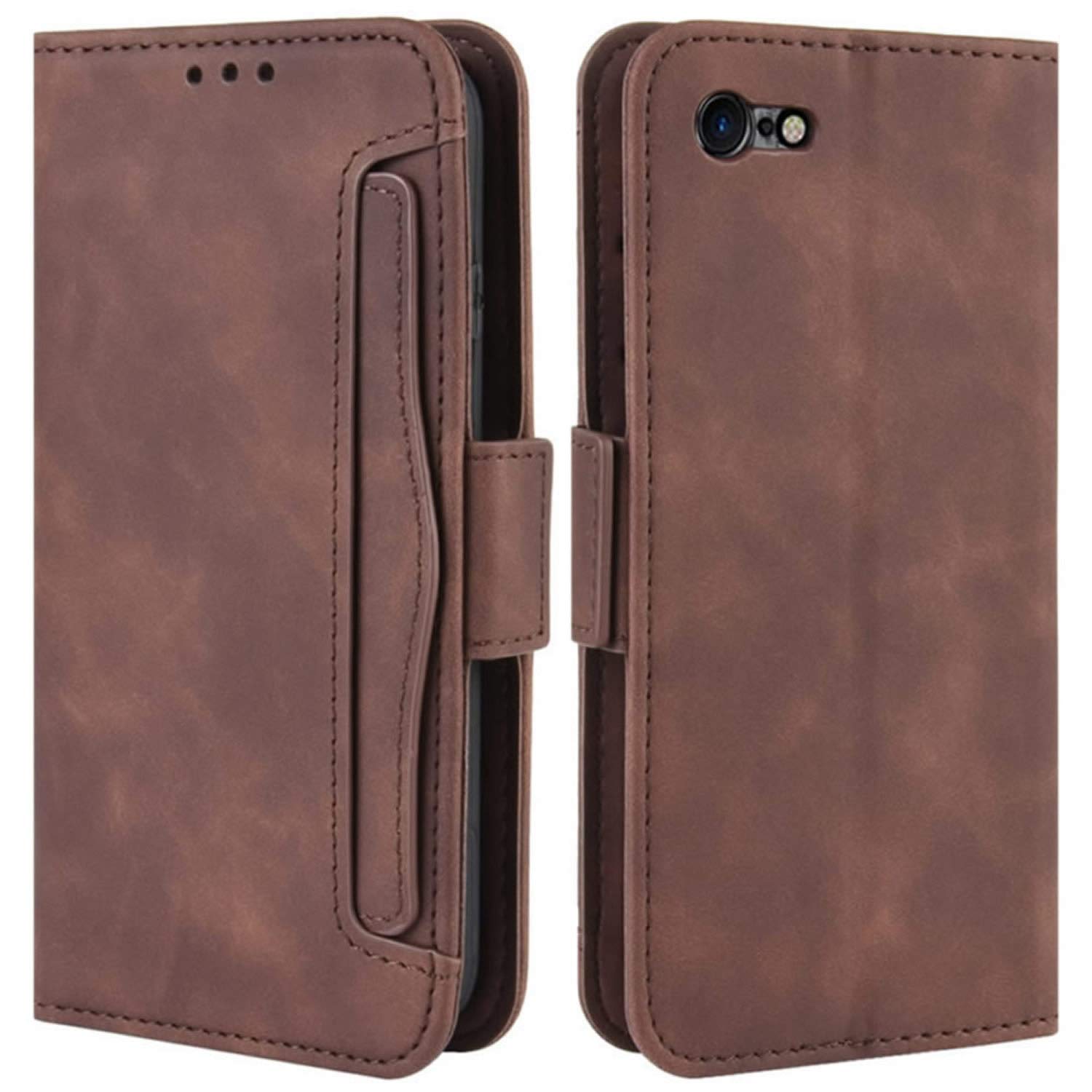 HualuBro iPod Touch 7 Case, Magnetic Full Body Protection Shockproof Flip Leather Wallet Case with Card Holder for Apple iPod Touch 7/6/5 (Brown)