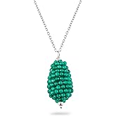 CRYSTALINES Handmade Crochet Beaded Pendant Necklace | Natural Green Onyx Gemstone | Teardrop Design Jewelry | Adjustable Silver Chain | Fashion Jewelry for Women | 18inches