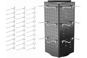 BYCY Rotating Pegboard Display Stand with 30 Hooks,Metal Spinning Peg Board Displays for Craft Shows,4-Sided Jewelry and Accessories Display Racks for Markets,Vendors,Events&Retail Stores (Black)