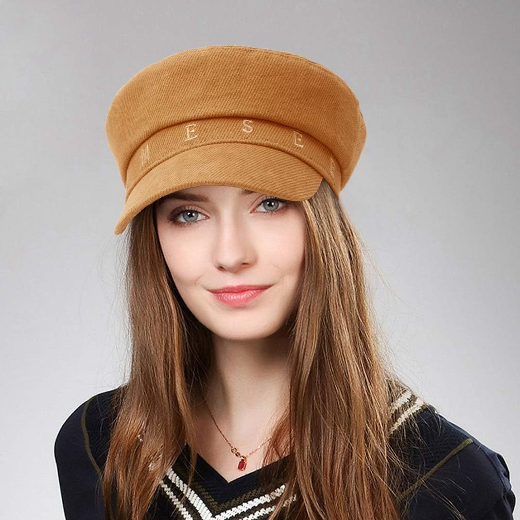 EOZY Women Fashion Newsboy Hat Corduroy Cabbie Sailor Cap Letter