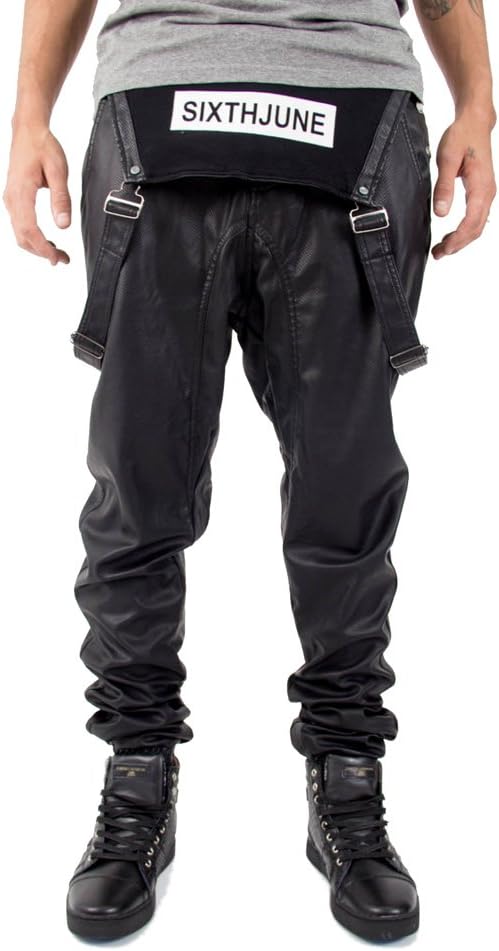 Streetwear Special Sixth June Letters Snake Skin Faux Leather Drop Crotch Dungarees Overalls