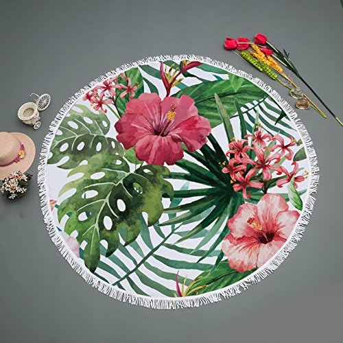 NATURALSHOW Indian Mandala Microfiber Large Round Beach Blanket with Tassels Ultra Soft Super Water Absorbent Multi-Purpose Towel 59 inch across