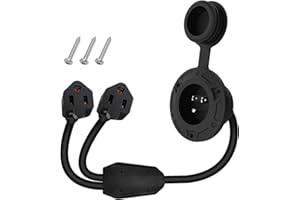 FMATOZ Dual Outlet RV Shore AC Power Inlet Port 15 Amp 125V NEMA5-15 Integrated Plug,27" Extension Cord Flanged Receptacle Waterproof Y Splitter Plug 2 Pole 3-Wire Electrical Socket for Boat,Marine