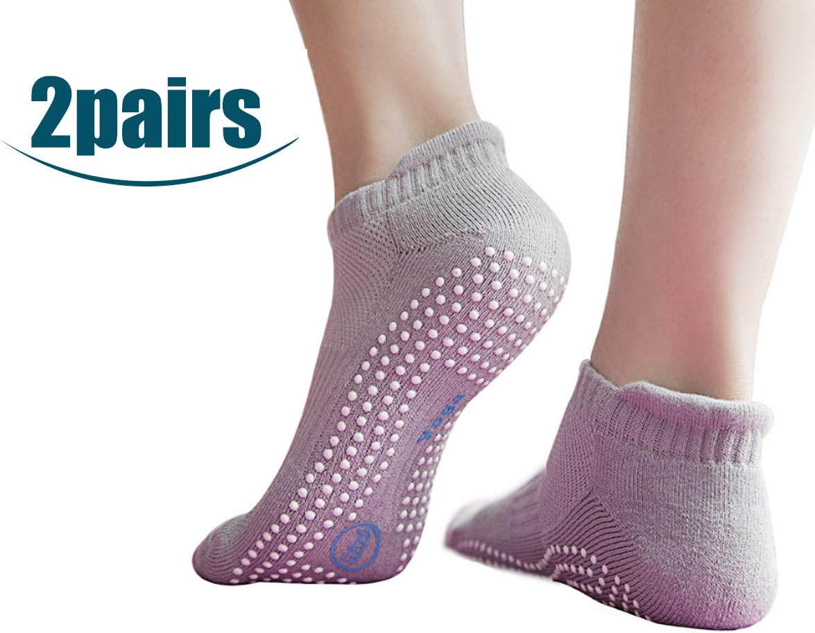 Non Slip Skid Socks with Grips for Yoga,Barre Pilates,PiYo,Men and Women,2 Pairs Black And 2 Pairs Grey: Clothing