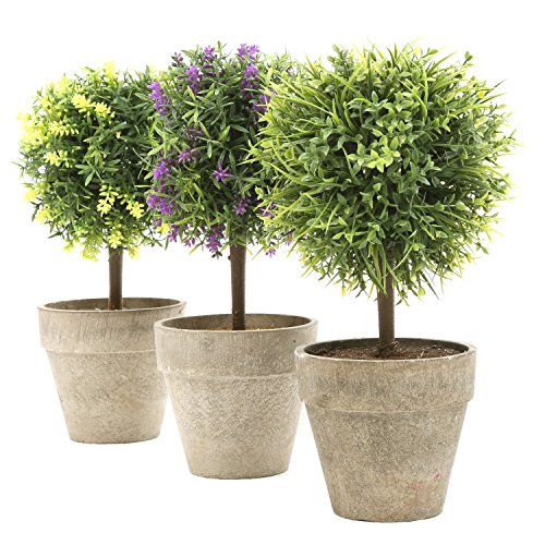 MyGift Mini Tabletop Faux Potted Artificial Topiary Plants In Ceramic