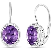 Gem Stone King 3.32 Cttw Natural Purple Amethyst Dangle Earrings For Women In 925 Sterling Silver | Gemstone Birthstone | Oval 9X7MM