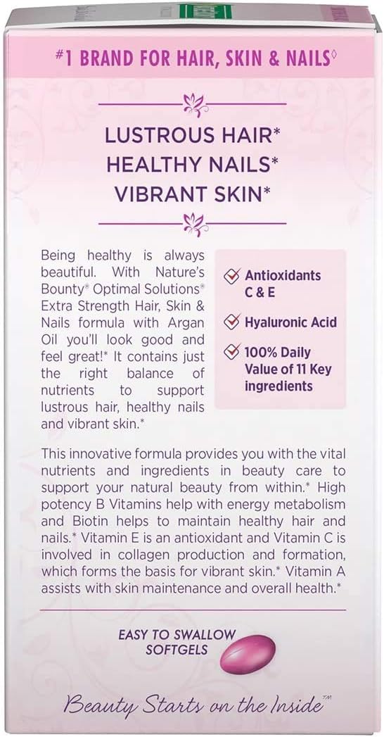 Extra Strength Hair Skin and Nails Vitamins by Nature's Bounty Optimal Solutions, with Biotin and Vitamin B, Supports Skin and Hair Health, 150 Count: Health & Personal Care