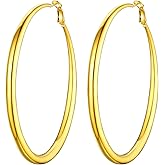 PROSTEEL Chunky Hoop Earrings for Women, 316L Stainless Steel Large Hoop, Minimalist And Chic Jewelry, 14K Gold/Silver/Black, Hypoallergenic for Sensitive Skin, Size: 20~100mm, Come with Box