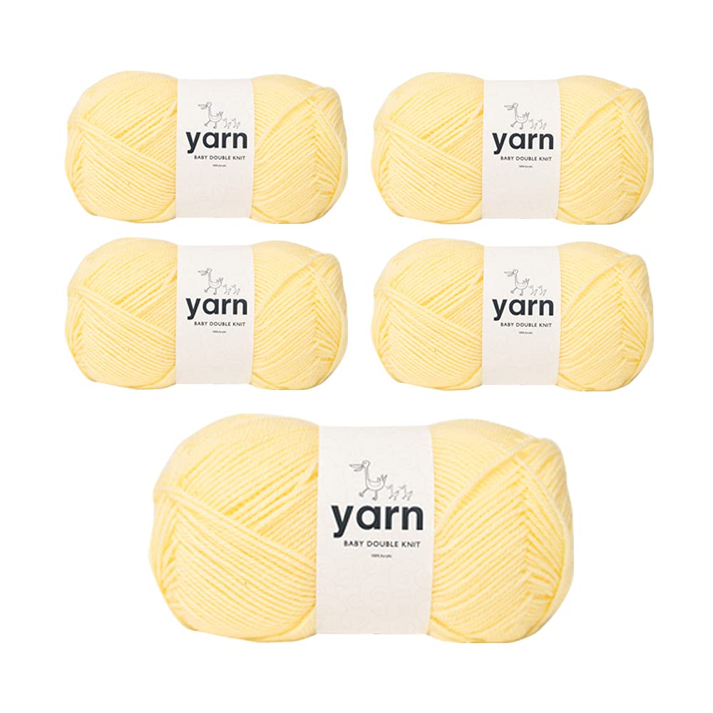 Korbond Baby Yarn Bulk Pack Bundle (Lemon Yellow)— Contains 5 x 100g Skeins of DK Acrylic Lightweight, Hypoallergenic & Durable Yarn (500g/1450mTotal)