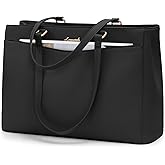 LOVEVOOK Laptop Bag Tote Bag for Women, Work Bags Teacher Tote Bag, Waterproof Leather Computer Bag, Business Laptop Purse Office Handbag Professional Briefcase, 15.6 Inch, Black