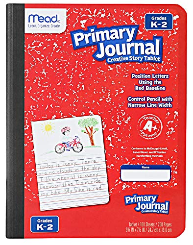 mead primary journal - tableta de escritura para jardín de infantes, paquete de 6 cuadernos de composición primaria, los colores pueden variar para los grados k-2, 100 hojas  cuadernos de historias creativas para niños de 9 3/4 por 7 1/2 pulgadas