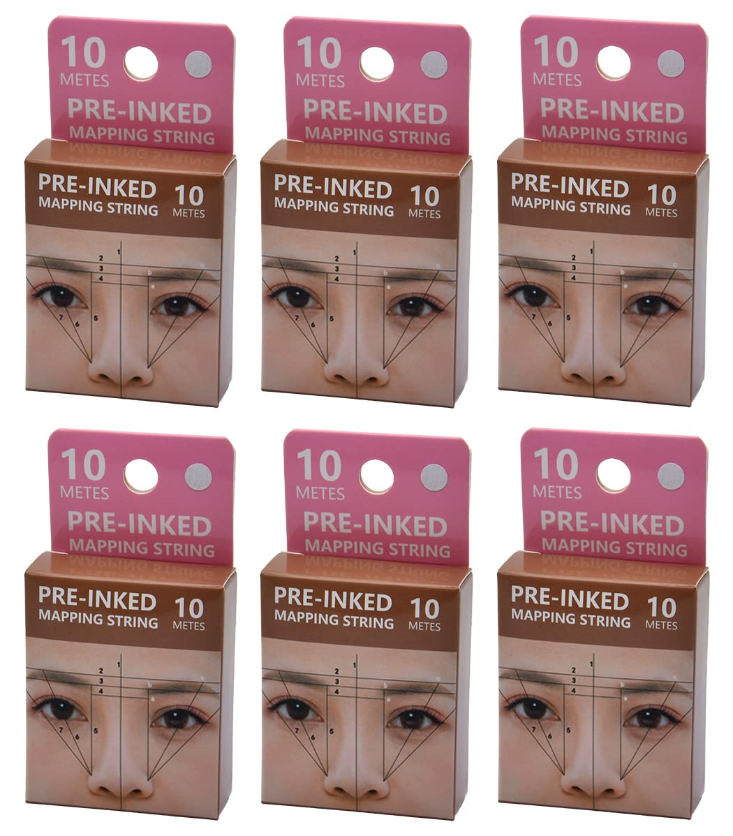 XIAOYU 10M Pre-Inked Mapping String, Eyebrow Tattoo Mapping Thread for Symmetrical Eyebrow Marking Tattoo Markers, Pack of 6, White Ink
