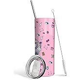 Hualvbul Cartoon Cat 20 Oz Stainless Steel Skinny Tumbler Leak Proof Tumbler with Straw and Lid, Travel Coffee Mug for Home Outdoor, Thermal Cups for Hot and Cold Drinks