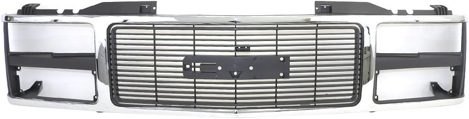 Titanium Plus Autoparts Fits For 1988-1993 GMC K3500 C1500 C2500 K1500 C3500 K2500 1992-1993 GMC K2500 Suburban Yukon C1500 Suburban C2500 Suburban K1500 Front Grille GM1200229 Chrome Silver/black