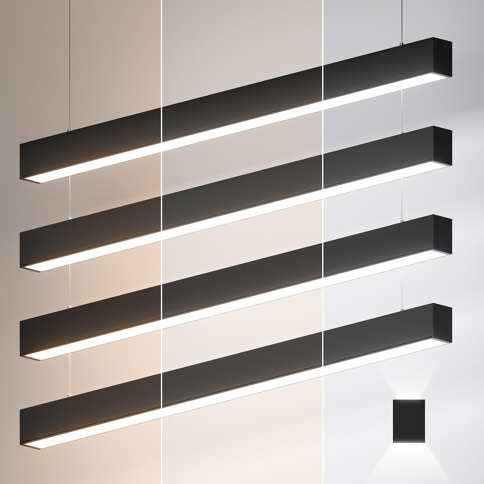 Photo 1 of 4FT LED Linear Lights 50/45/40/35/30W Up and Down Light, 3000/4000/5000K 4 Feet Commercial Shop Lighting for Office Garage Basement Shop Dining Room bar, Dimmable 4’ Architectural Fixture-4Pack